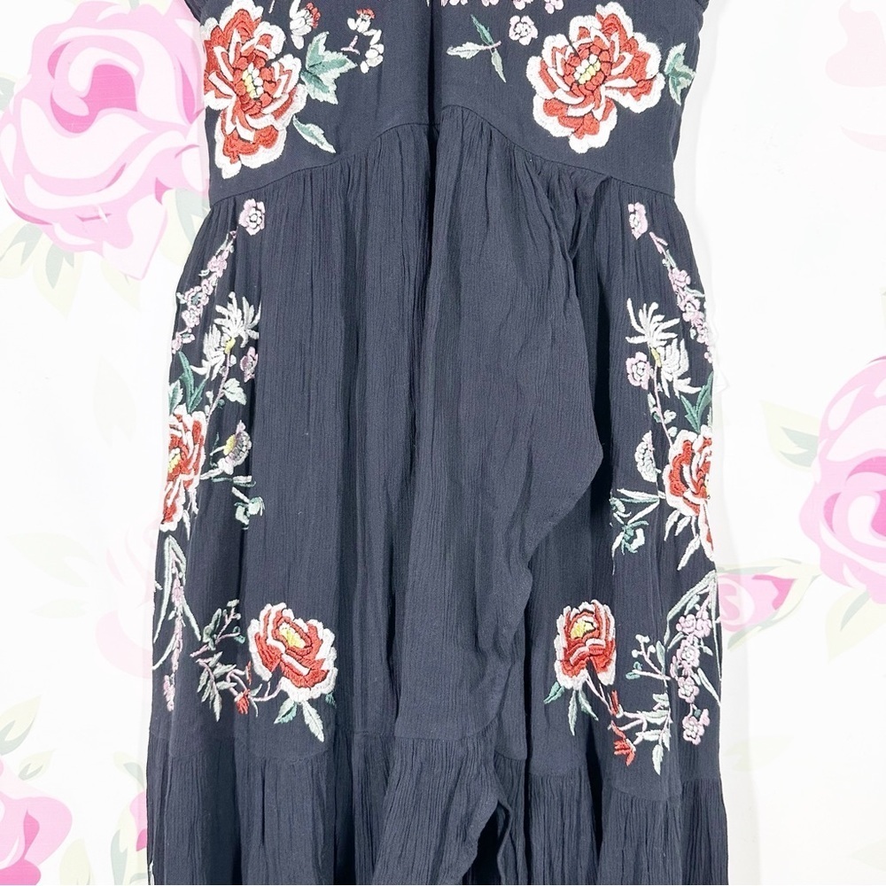NEW Free People Abbey Wrap Floral Embroidered Bohemian Black Dress S - Picture 6 of 12